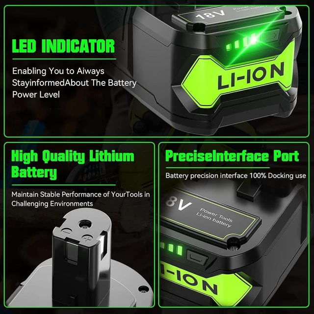 Alt view image 4 of 6 - 2Pack 8.0Ah P108 Repacement for Ryobi 18 Volt Battery and Charger Compatible with 18V Battery P102 P103 P104 P105 P107 P109 Cordless Power Tool