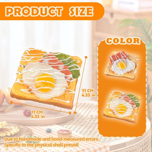Alt view image 3 of 4 - 1Pcs Artificial Fried Egg Toast Simulation Bread Model Bakery Photo Props Showcase Prop Fake Toast Kitchen Props Toast Decor Fake Bread Pu Toast Model Home Supplies (Lettuce and Egg Toast)