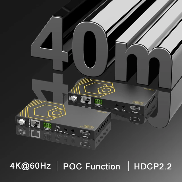 Alt view image 3 of 7 - HDMI Extender Over Ethernet 4k 60HZ Uncompressed 18G/BPS Over Single Cat5/6 up to 40m(165ft), RS232+POE+IR+HDCP2.2, HDR CEC EDID Management
