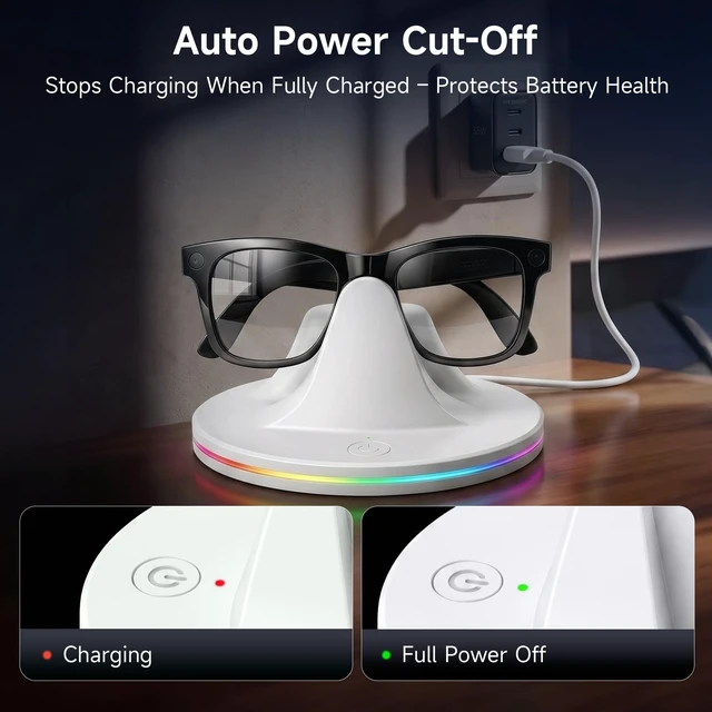 Alt view image 4 of 7 - Charging Dock Compatible with Ray-Ban Meta Smart Glasses, White Compatible with Wayfarer, Skyler, Headliner & Oakley HSTN. Features LED power status light