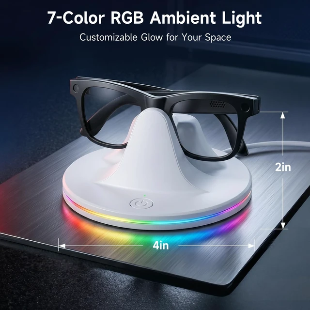 Alt view image 5 of 7 - Charging Dock Compatible with Ray-Ban Meta Smart Glasses, White Compatible with Wayfarer, Skyler, Headliner & Oakley HSTN. Features LED power status light