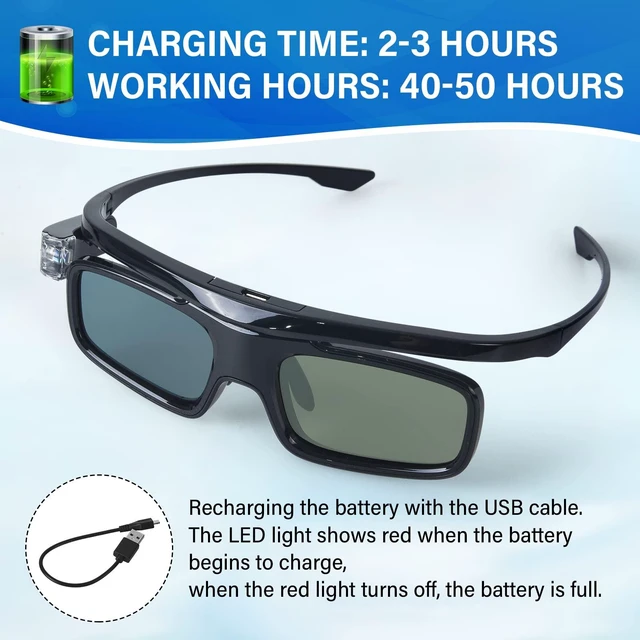Alt view image 2 of 7 - 3D Glasses, Active Shutter Rechargeable Eyewear for 3D DLP-Link Projectors Cocar Toumei - Pack of 2