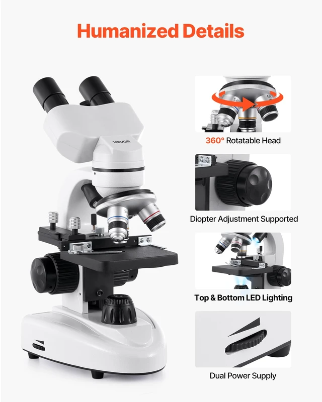 Alt view image 5 of 7 - Compound Binocular Microscope, 40-2000X Magnification, Professional Compound Microscope for Adult with Phone Adapter, LED Light, Aluminum Alloy Body, for Lab, School, Home, Education