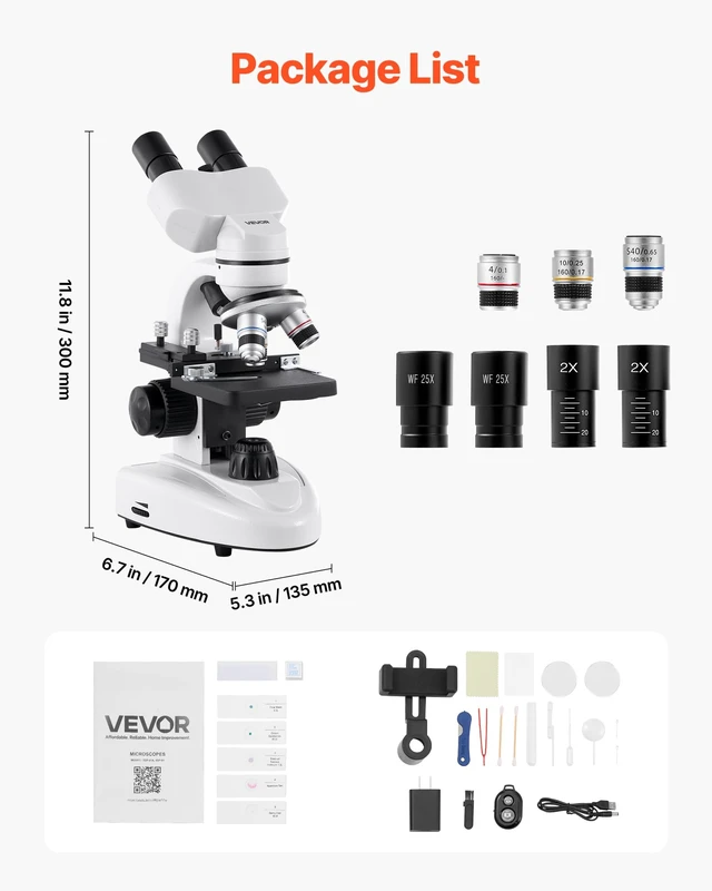 Alt view image 7 of 7 - Compound Binocular Microscope, 40-2000X Magnification, Professional Compound Microscope for Adult with Phone Adapter, LED Light, Aluminum Alloy Body, for Lab, School, Home, Education