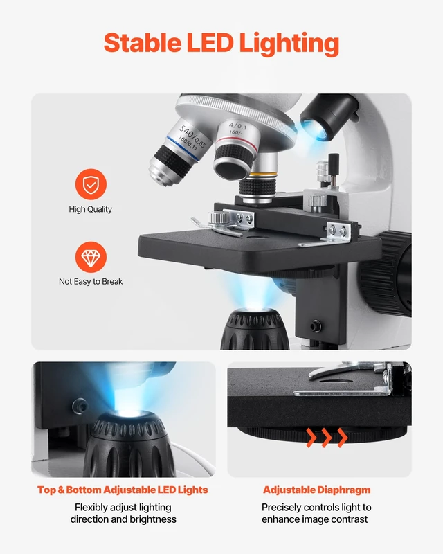 Alt view image 6 of 7 - Compound Binocular Microscope, 40-2000X Magnification, Professional Compound Microscope for Adult with Phone Adapter, LED Light, Aluminum Alloy Body, for Lab, School, Home, Education