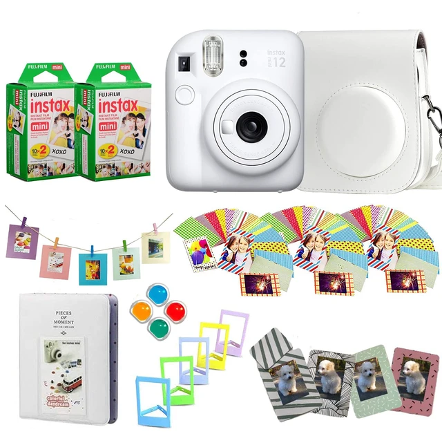 Main image of Instax Mini 12 Instant Camera + Pro Design Accessory Bundle with Protective Case, Magnetic Frames, Album, Frames Design Kit (40 Sheets) (Clay White)