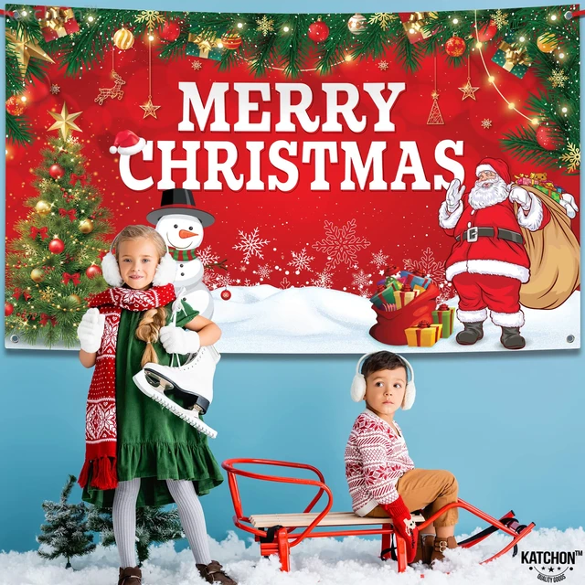 Alt view image 6 of 7 - Merry Christmas Banner for Christmas Decorations 72x44 Inch Xmas Backdrop for Holiday Party Decorations