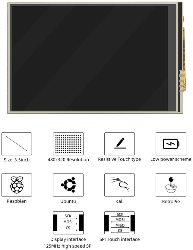 Alt view image 2 of 6 - 3.5 Inch Touchscreen for Raspberry Pi 5, 480 x 320 Pixel 60 FPS Mini Monitor with Stylus and Mini Fan for Raspberry Pi 3/4/5
