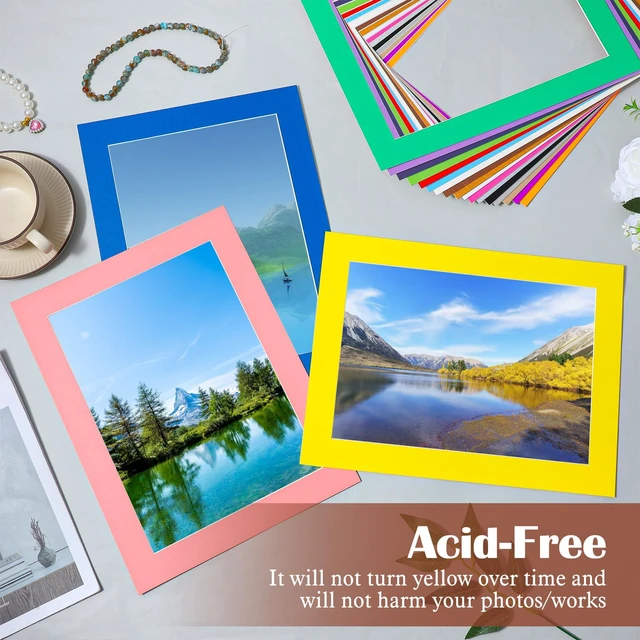 Alt view image 5 of 7 - 20 Pack Mixed Color Picture Mats, 10 x 14 Pre-Cut Acid Free Picture Mat for 8 x 11 Photos Artworks Prints with White Core Bevel Cut Framing Mats