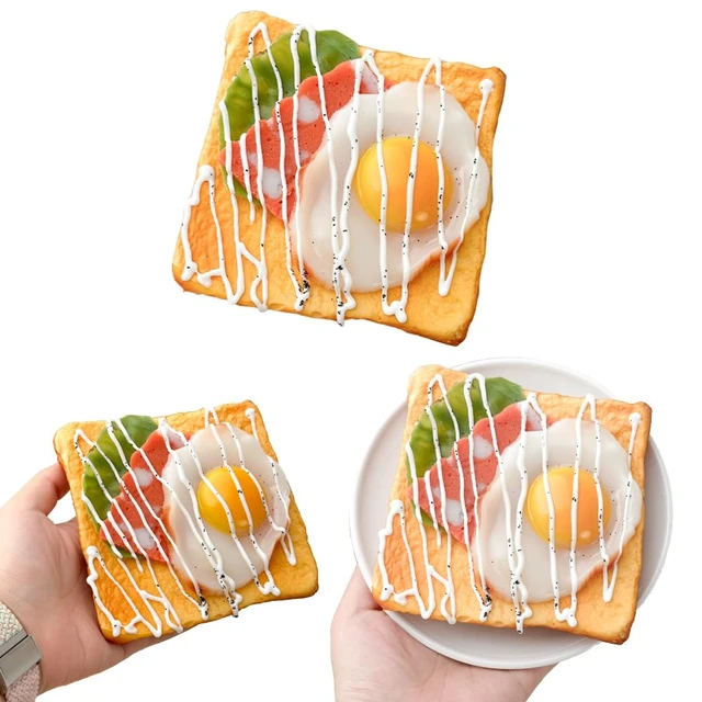 Alt view image 4 of 4 - 1Pcs Artificial Fried Egg Toast Simulation Bread Model Bakery Photo Props Showcase Prop Fake Toast Kitchen Props Toast Decor Fake Bread Pu Toast Model Home Supplies (Lettuce and Egg Toast)