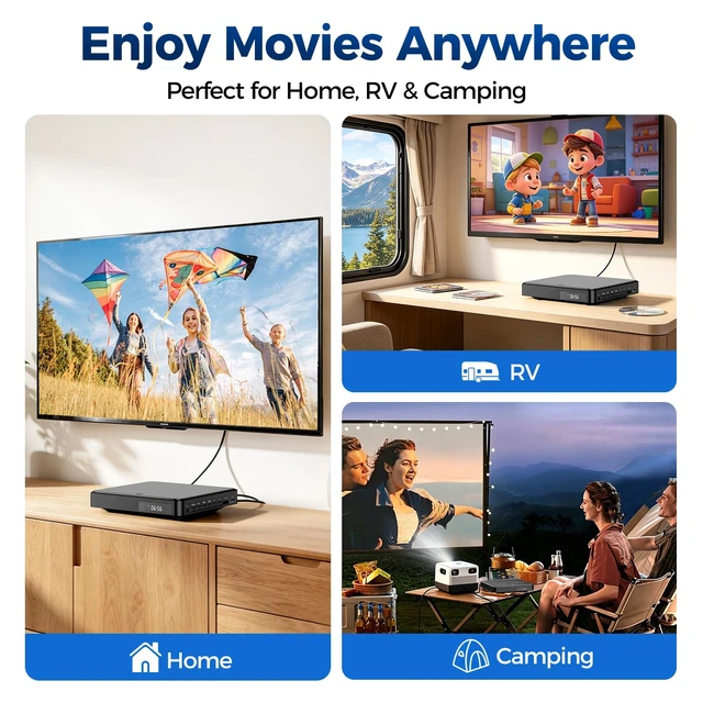 Alt view image 2 of 7 - Mini DVD Player for TV, HDMI, AV, USB and TF Card, Black Small all-region DVD player with 1080p upscaling, remote, HDMI and RCA cables; no Blu-ray support