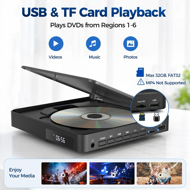 Alt view image 4 of 7 - Mini DVD Player for TV, HDMI, AV, USB and TF Card, Black Small all-region DVD player with 1080p upscaling, remote, HDMI and RCA cables; no Blu-ray support