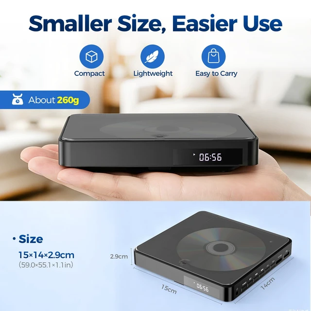 Alt view image 6 of 7 - Mini DVD Player for TV, HDMI, AV, USB and TF Card, Black Small all-region DVD player with 1080p upscaling, remote, HDMI and RCA cables; no Blu-ray support