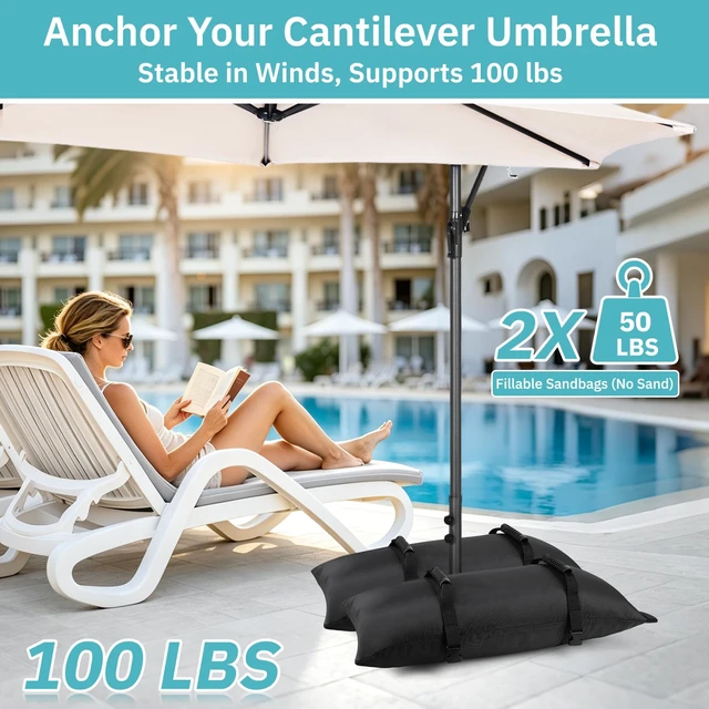 Alt view image 3 of 7 - 2 Pack Sand Bags for Weight, 50LBS Umbrella Base Weights Sandbags Durable Weight Sandbags for Patio Umbrella, Trampoline, Garden Furniture & Umbrella Stand Perfect for Outdoor Use