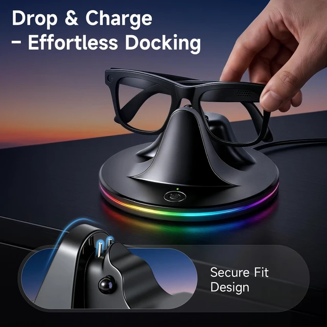 Alt view image 2 of 7 - Charging Dock Compatible with Ray-Ban Meta Smart Glasses, Black Compatible with Wayfarer, Skyler, Headliner & Oakley HSTN. Features LED power status light