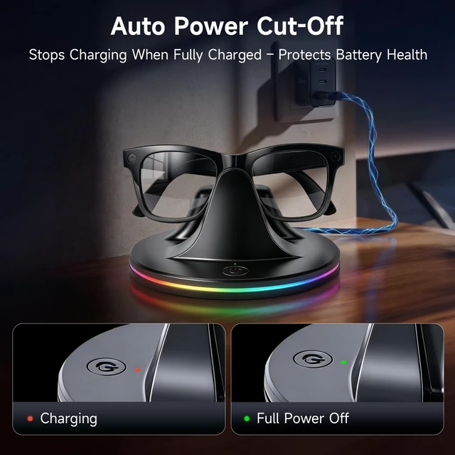 Alt view image 5 of 7 - Charging Dock Compatible with Ray-Ban Meta Smart Glasses, Black Compatible with Wayfarer, Skyler, Headliner & Oakley HSTN. Features LED power status light