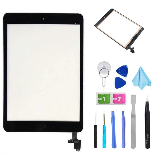 Main image of Black Digitizer Repair Kit for iPad mini 1&2 A1432 A1489 Touch Screen Digitizer Replacement with IC Chip + Home Button + Tools