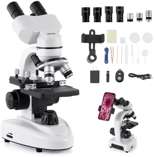 Main image of Compound Binocular Microscope, 40-2000X Magnification, Professional Compound Microscope for Adult with Phone Adapter, LED Light, Aluminum Alloy Body, for Lab, School, Home, Education