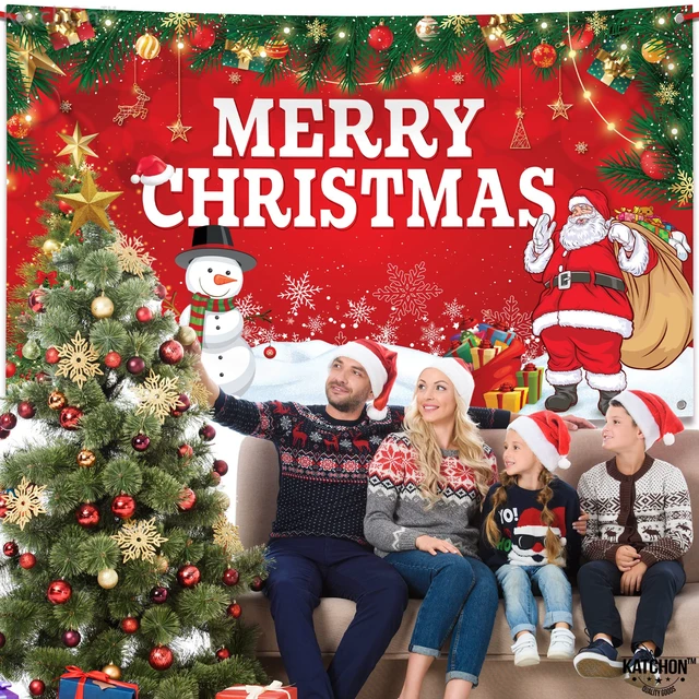 Alt view image 4 of 7 - Merry Christmas Banner for Christmas Decorations 72x44 Inch Xmas Backdrop for Holiday Party Decorations