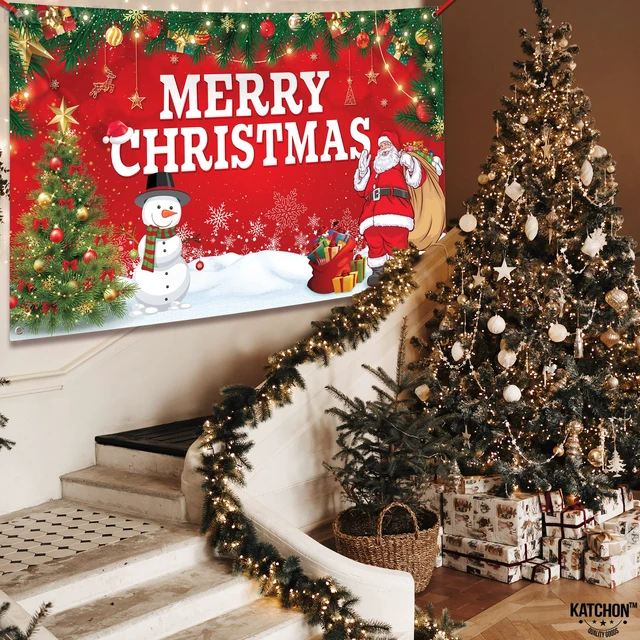 Alt view image 7 of 7 - Merry Christmas Banner for Christmas Decorations 72x44 Inch Xmas Backdrop for Holiday Party Decorations