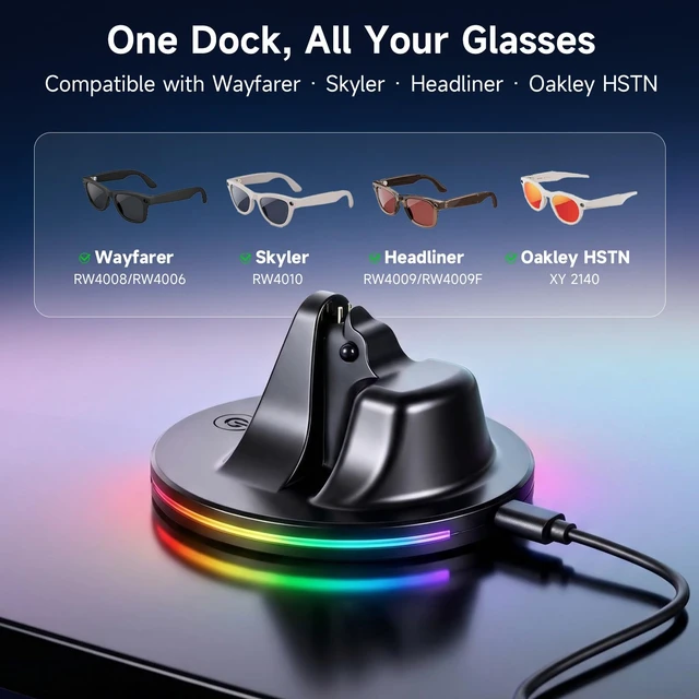 Alt view image 3 of 7 - Charging Dock Compatible with Ray-Ban Meta Smart Glasses, Black Compatible with Wayfarer, Skyler, Headliner & Oakley HSTN. Features LED power status light