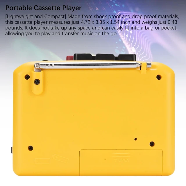 Alt view image 6 of 7 - Portable Cassette Player Recorder with AM FM Radio, Retro Tape Player Built in Speaker and Microphone, Headphone Jack for Indoor Outdoor