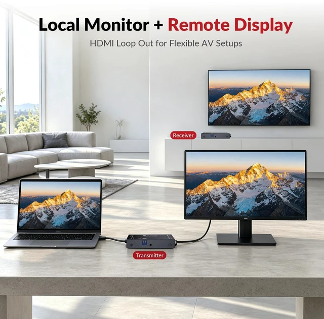 Alt view image 6 of 7 - AV Access 4K60Hz HDMI Extender Over Cat6/7 Ethernet Balun 230ft 18Gbps HDR10, Loop Out, 4K@60Hz 4:4:4 8bit, 1080P@120Hz, HDMI2.0, HDCP2.3, PoC, IR, EDID, ARC, Dolby Atmos, HDMI Over CAT5