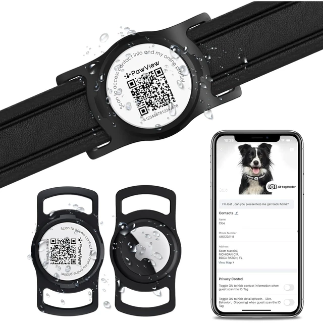Main image of for AirTag Dog Collar Holder, Waterproof Smart QR Code Holder for Cats and Dogs, for AirTag Protective Cases - Scan Alert, Instant Location, Pet Online Profile, Contacts Info (1 Pack, Black)