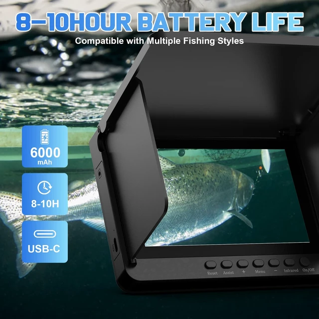 Alt view image 3 of 7 - Underwater Fishing Camera, 5-Inch IPS 1080 HD 100FT for Ice Fishing 220° Wide-Angle View, 6000mAh Battery, 8 IR LEDs, IP68 Waterproof, 30KG Cable, Fish Finder for Ice Lake Boat