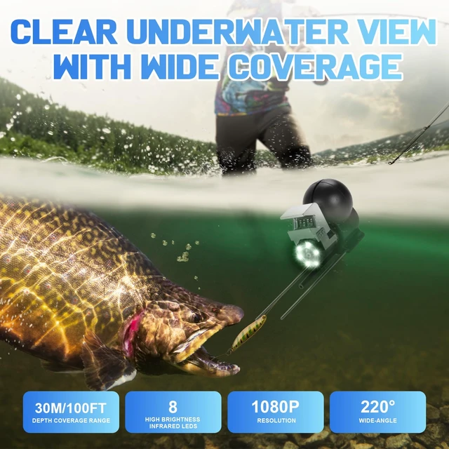 Alt view image 2 of 7 - Underwater Fishing Camera, 5-Inch IPS 1080 HD 100FT for Ice Fishing 220° Wide-Angle View, 6000mAh Battery, 8 IR LEDs, IP68 Waterproof, 30KG Cable, Fish Finder for Ice Lake Boat