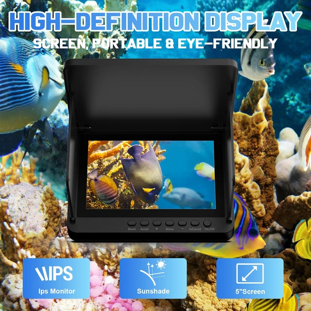 Alt view image 4 of 7 - Underwater Fishing Camera, 5-Inch IPS 1080 HD 100FT for Ice Fishing 220° Wide-Angle View, 6000mAh Battery, 8 IR LEDs, IP68 Waterproof, 30KG Cable, Fish Finder for Ice Lake Boat