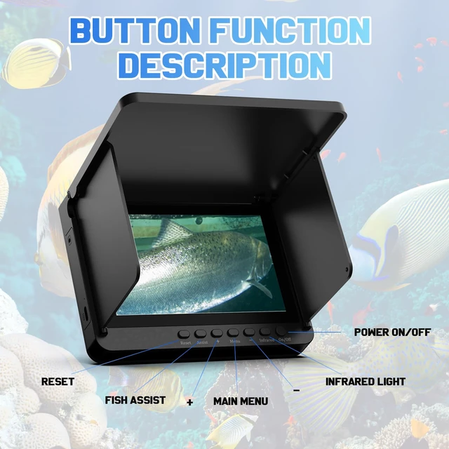Alt view image 7 of 7 - Underwater Fishing Camera, 5-Inch IPS 1080 HD 100FT for Ice Fishing 220° Wide-Angle View, 6000mAh Battery, 8 IR LEDs, IP68 Waterproof, 30KG Cable, Fish Finder for Ice Lake Boat