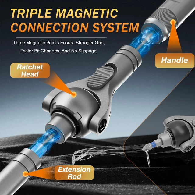 Alt view image 3 of 7 - 40 in 1 Magnetic Ratchet Screwdriver Set, Multi Bit Screwdriver Kit with 180° Adjustable Handle, S2 Bits and CR-V Socket Sets, Portable Tools for Computer, Electronics, Bike and Home Repair