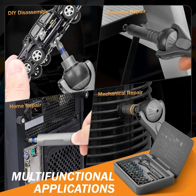 Alt view image 7 of 7 - 40 in 1 Magnetic Ratchet Screwdriver Set, Multi Bit Screwdriver Kit with 180° Adjustable Handle, S2 Bits and CR-V Socket Sets, Portable Tools for Computer, Electronics, Bike and Home Repair