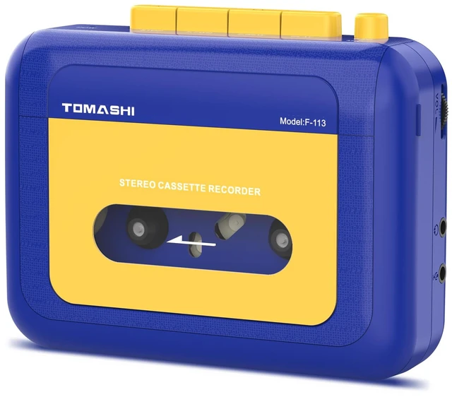 Main image of Portable Stereo Cassette Tape PlayerWallkmanCassette Recorder Retro Cassette Player,Tape Recorder with Built-in Mic,Earphone jack,Type-C or Battery,includes Earphones,Blue&Yellow Two-Tone