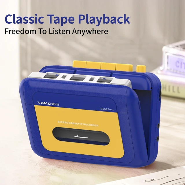Alt view image 3 of 7 - Portable Stereo Cassette Tape PlayerWallkmanCassette Recorder Retro Cassette Player,Tape Recorder with Built-in Mic,Earphone jack,Type-C or Battery,includes Earphones,Blue&Yellow Two-Tone