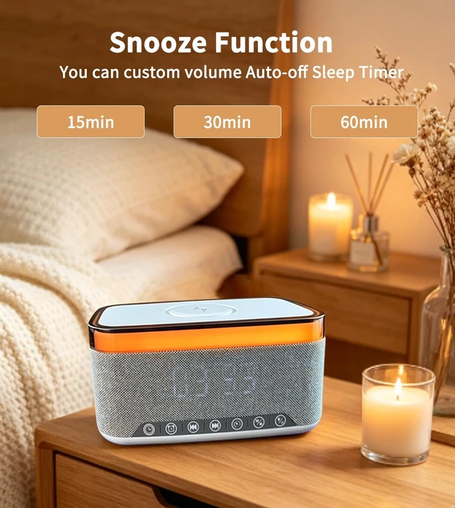 Alt view image 6 of 7 - Bluetooth Speaker with Wireless Charging, Alarm Clock Radio for Bedrooms White Noise Wireless Speaker with FM Radio Phone Charger Dimmable Dual Alarm 13-Color Night Light Birthday Gifts for Men, Women