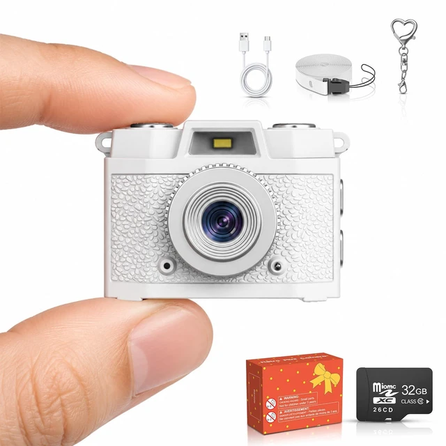 Main image of Mini Camera Keychain with 32GB Card: 1080P Retro Pocket-Size Camera Built-in Flash, 5 Vintage Filters, 1.47 HD Display, USB-C Rechargeable, for Adults Kids Teens Y2K Travel Party Vlog