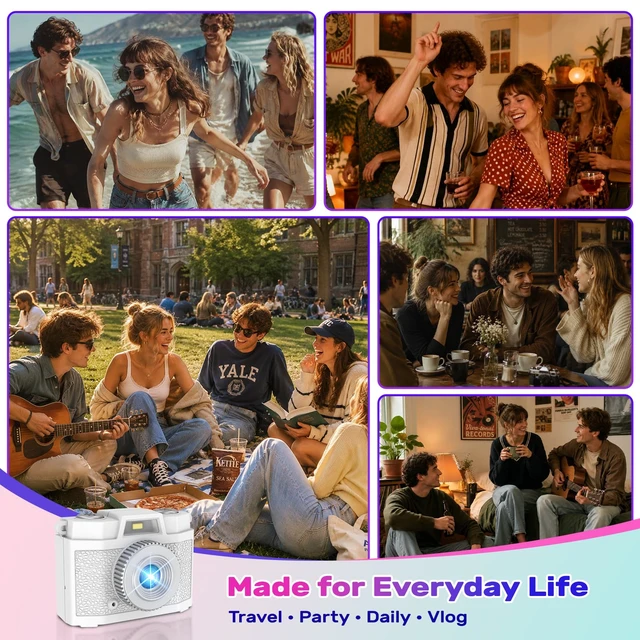 Alt view image 5 of 7 - Mini Camera Keychain with 32GB Card: 1080P Retro Pocket-Size Camera Built-in Flash, 5 Vintage Filters, 1.47 HD Display, USB-C Rechargeable, for Adults Kids Teens Y2K Travel Party Vlog
