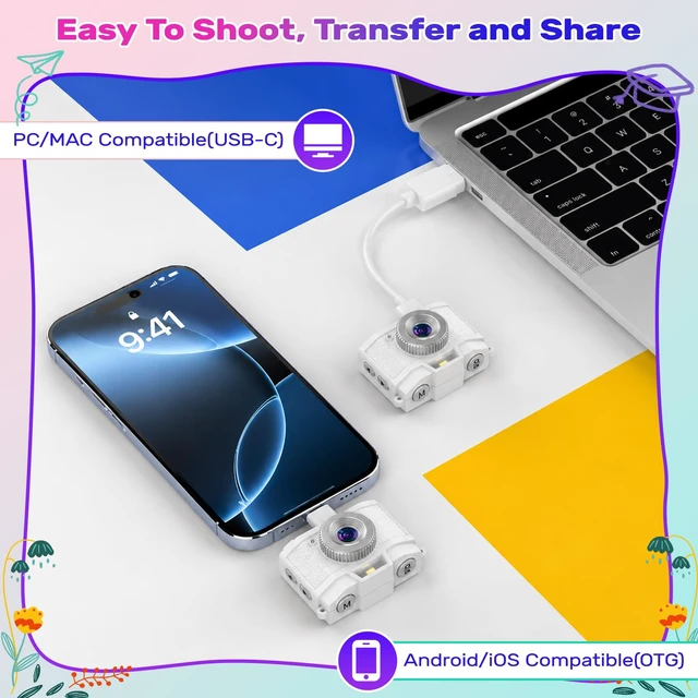 Alt view image 6 of 7 - Mini Camera Keychain with 32GB Card: 1080P Retro Pocket-Size Camera Built-in Flash, 5 Vintage Filters, 1.47 HD Display, USB-C Rechargeable, for Adults Kids Teens Y2K Travel Party Vlog