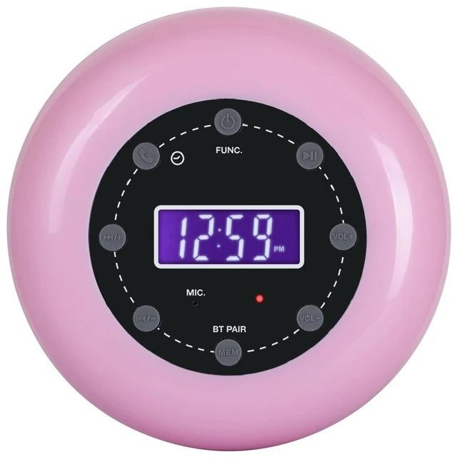 Main image of HX-159CR Shower Clock Radio, FM, Bluetooth, Waterproof (Pink) Digital Clock, LCD Display, Bluetooth with Hand-Free, IPX4 Waterproof, Built-in Rechargeable Battery, Unique Suction Cup