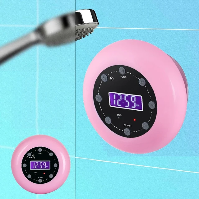 Alt view image 5 of 7 - HX-159CR Shower Clock Radio, FM, Bluetooth, Waterproof (Pink) Digital Clock, LCD Display, Bluetooth with Hand-Free, IPX4 Waterproof, Built-in Rechargeable Battery, Unique Suction Cup