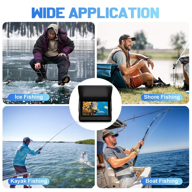 Alt view image 6 of 7 - Underwater Fishing Camera, 5-Inch IPS 1080 HD 100FT for Ice Fishing 220° Wide-Angle View, 6000mAh Battery, 8 IR LEDs, IP68 Waterproof, 30KG Cable, Fish Finder for Ice Lake Boat