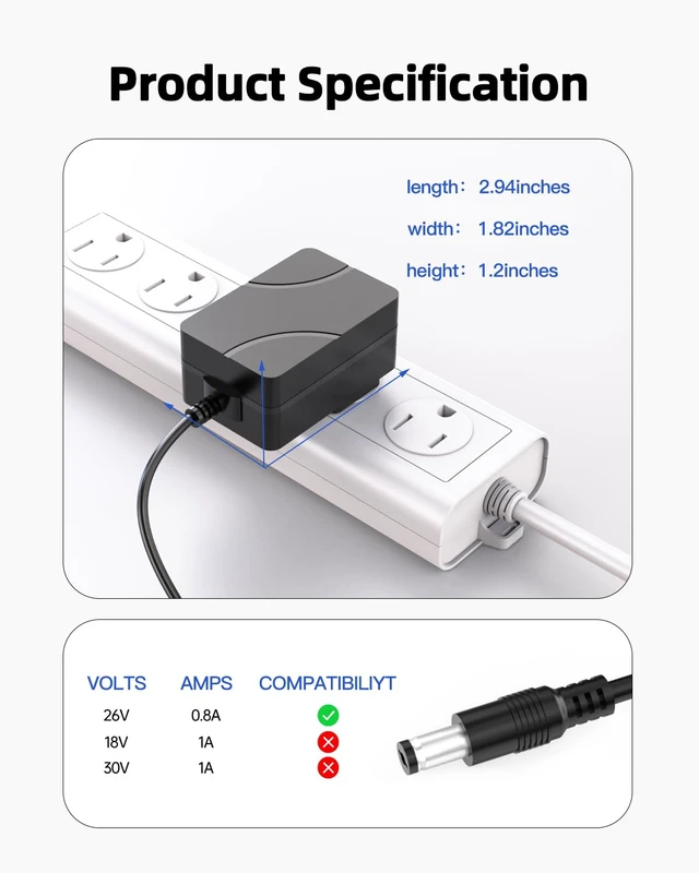 Alt view image 4 of 7 - 26V Charger Fit for Tineco Cordless Vacuum Cleaner, Charging Cord Compatible with Hero Master A10 A11, Floor ONE S5 S3, iFLOOR 3 Series Wet Dry Smart Mop Vacuum for YLS0241A-T260080