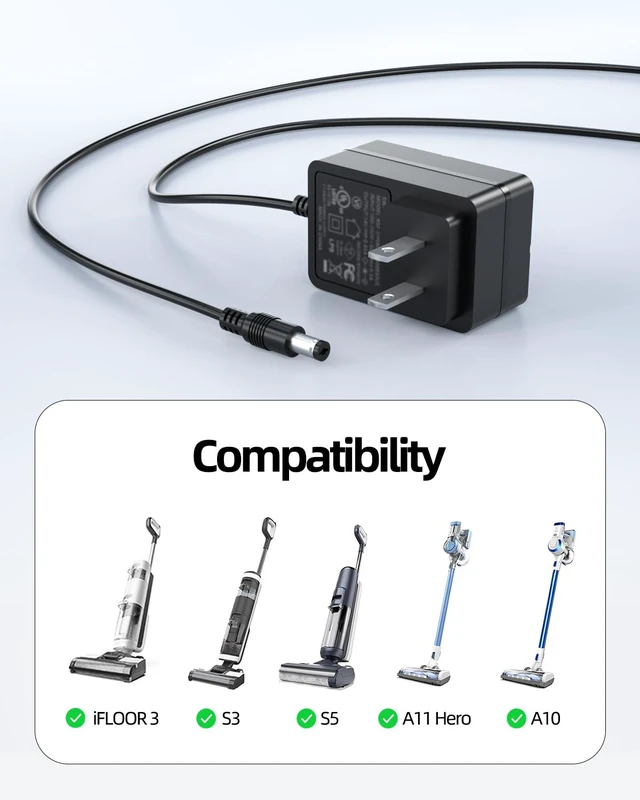 Alt view image 2 of 7 - 26V Charger Fit for Tineco Cordless Vacuum Cleaner, Charging Cord Compatible with Hero Master A10 A11, Floor ONE S5 S3, iFLOOR 3 Series Wet Dry Smart Mop Vacuum for YLS0241A-T260080