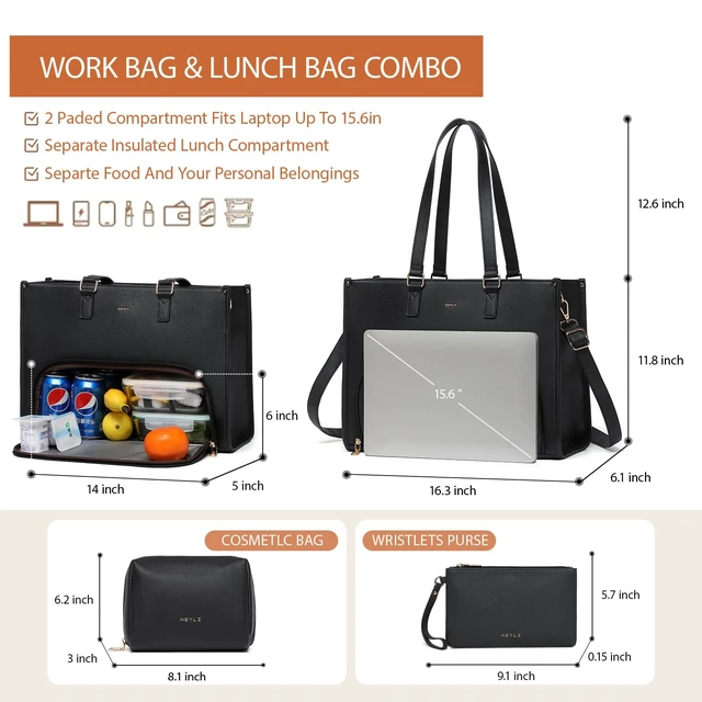 Alt view image 4 of 6 - 3pcs Laptop Bag for Women 15.6 inch and Lunch Tote Bag for Women with Insulated Lunch Compartment Computer Briefcase