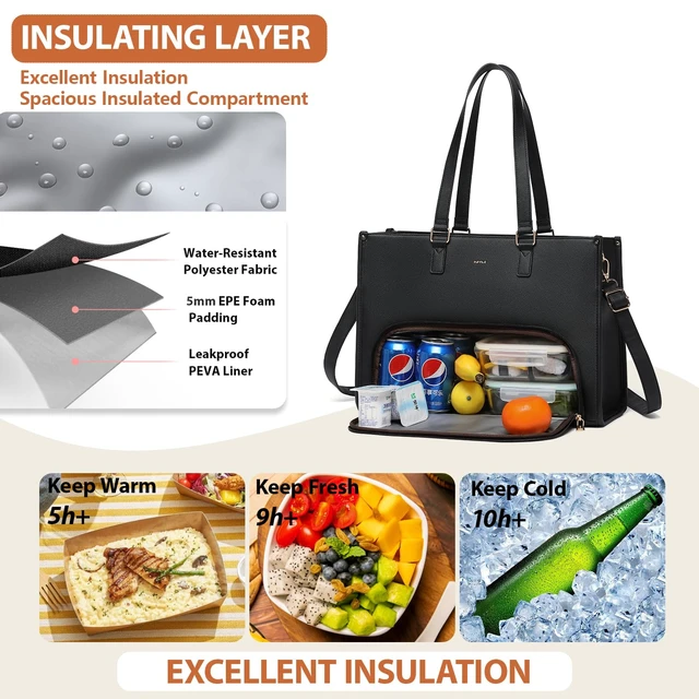 Alt view image 5 of 6 - 3pcs Laptop Bag for Women 15.6 inch and Lunch Tote Bag for Women with Insulated Lunch Compartment Computer Briefcase