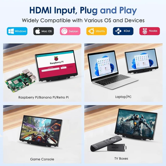 Alt view image 4 of 7 - 7Inch Raspberry Pi Screen HDMI Monitor 800x480 LCD Screen Display with Dual-Speaker for Raspberry Pi 4/3/2/Zero/B/B+ Win11/10/8/7 (Non-Touch)