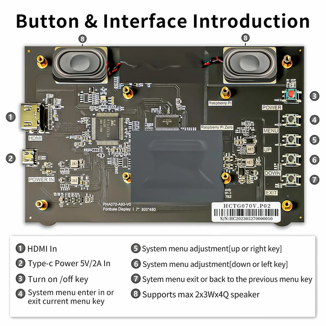 Alt view image 6 of 7 - 7Inch Raspberry Pi Screen HDMI Monitor 800x480 LCD Screen Display with Dual-Speaker for Raspberry Pi 4/3/2/Zero/B/B+ Win11/10/8/7 (Non-Touch)