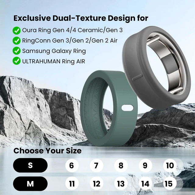 Alt view image 2 of 7 - Ring Cover for Oura Ring Gen 4/4 Ceramic/Gen 3 Horizon/Heritage Exclusive Dual-Texture, with Storage Case, Anti-Scratch, Soft Silicone Smart Ring Covers Protector for Women Men, Daily Wear